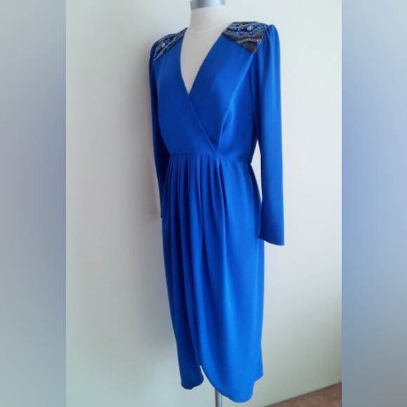 Miss Elliette Cobalt Blue Vintage Dress Size 6 - Picture 3 of 10